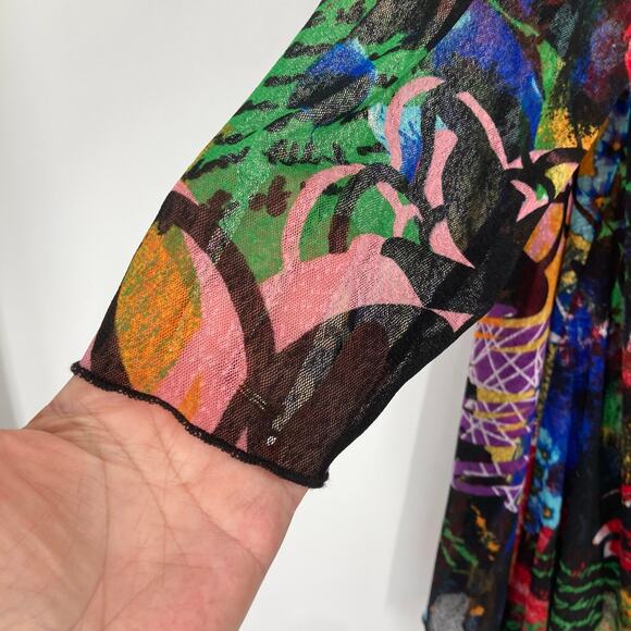 Ali Miles Floral Art to Wear Open Front Liquid Knit Colorful Fairy Cardigan 1X - Picture 3 of 7